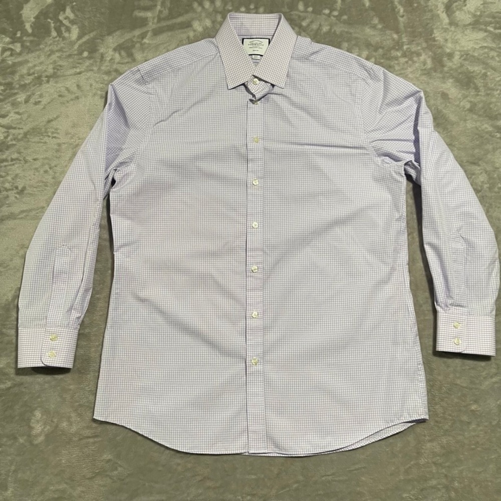 Charles Tyrwhitt Shirt Mens 17/35 Purple Slim Fit Long Sleeve Casual Preppy